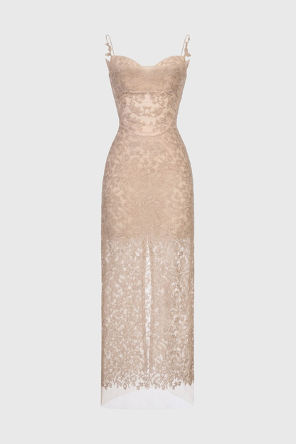 Nixia Floral Lace Corset Midi Dress