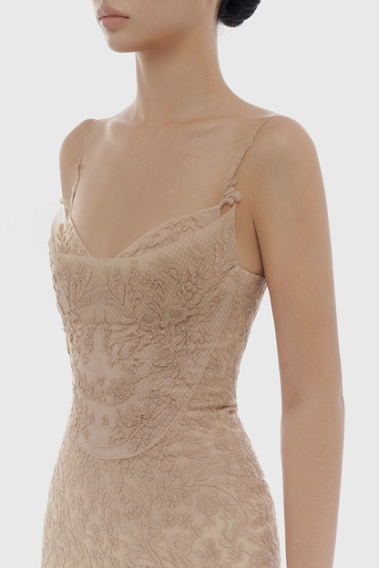 Nixia Floral Lace Corset Midi Dress