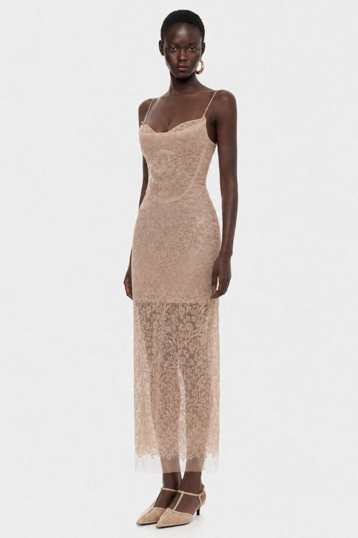 Nixia Floral Lace Corset Midi Dress
