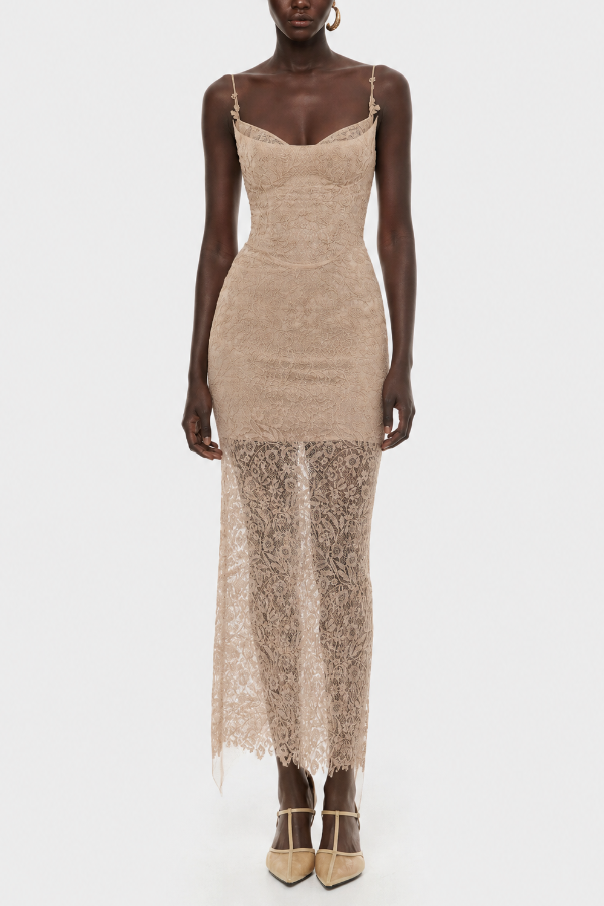 Nixia Floral Lace Corset Midi Dress
