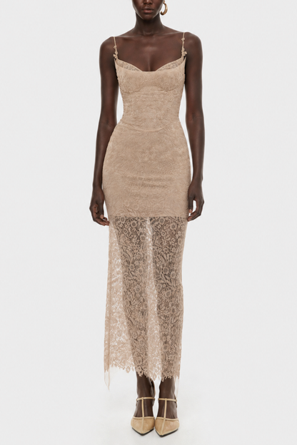 Nixia Floral Lace Corset Midi Dress