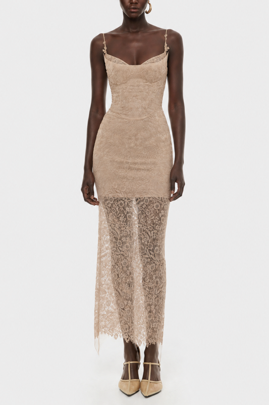 Nixia Floral Lace Corset Midi Dress