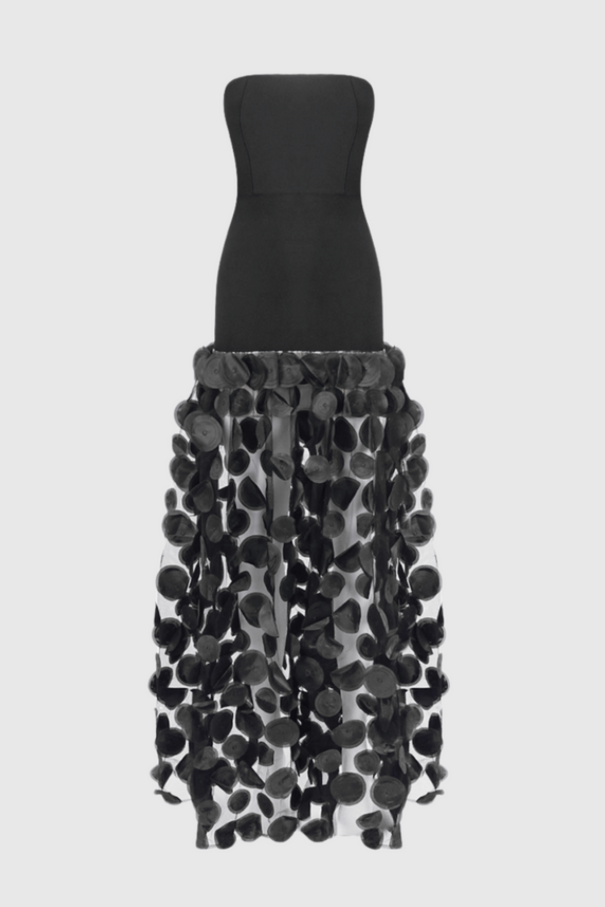 Nodin Strapless Dot Mesh Maxi Dress - Black