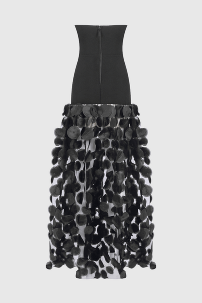 Nodin Strapless Dot Mesh Maxi Dress - Black