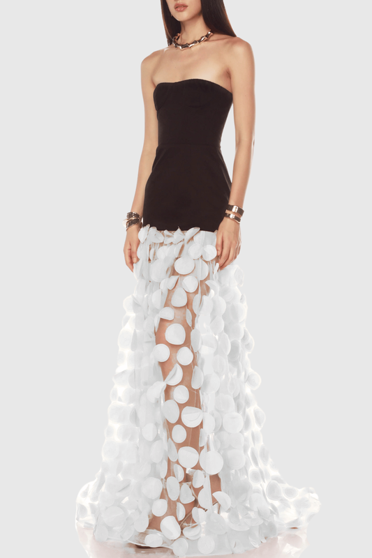 Nodin Strapless Dot Mesh Maxi Dress - White