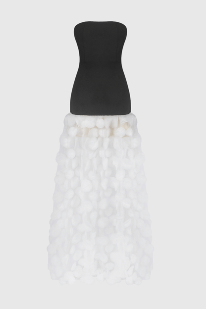 Nodin Strapless Dot Mesh Maxi Dress - White