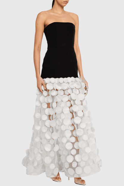 Nodin Strapless Dot Mesh Maxi Dress - White
