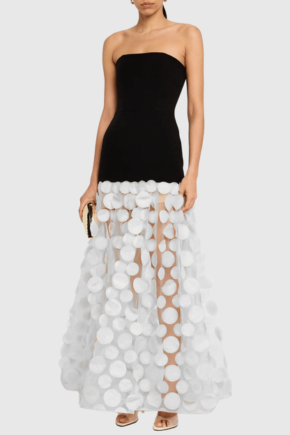 Nodin Strapless Dot Mesh Maxi Dress - White