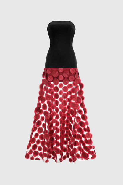 Nodin Strapless Dot Mesh Maxi Dress - Wine