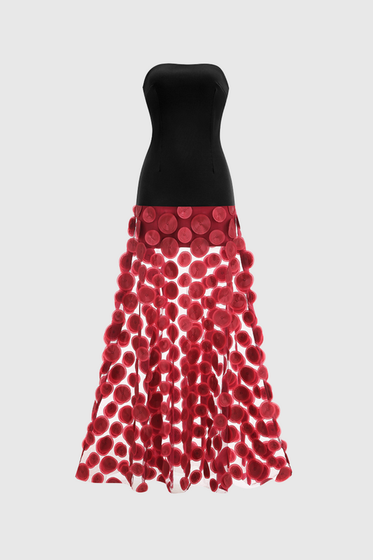 Nodin Strapless Dot Mesh Maxi Dress - Wine