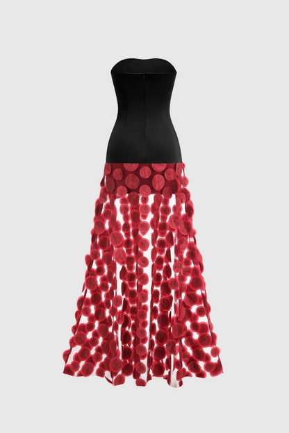 Nodin Strapless Dot Mesh Maxi Dress - Wine