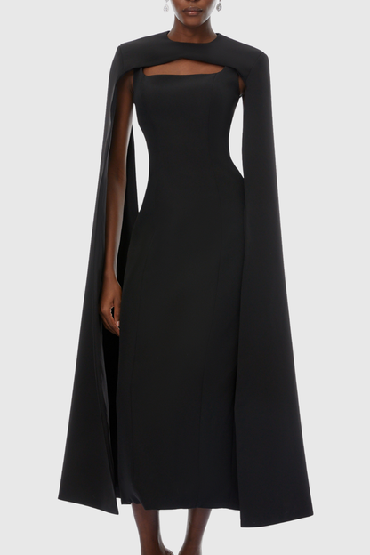 Noel Long Sleeve Cape Maxi Dress - Black