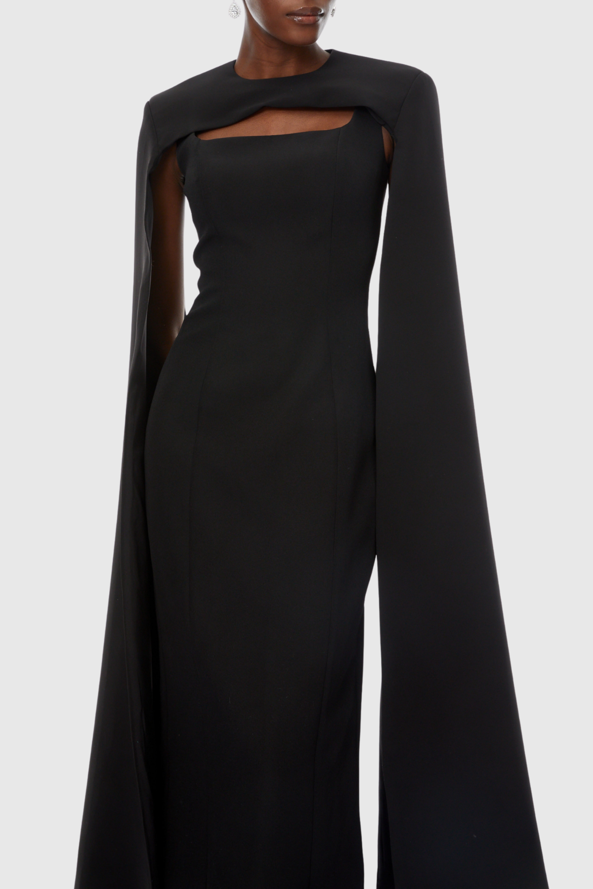 Noel Long Sleeve Cape Maxi Dress - Black