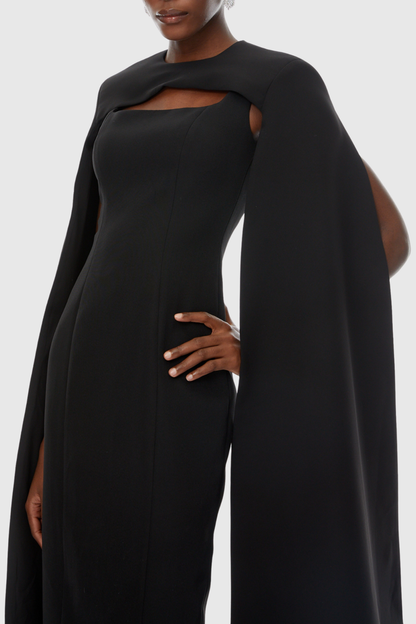Noel Long Sleeve Cape Maxi Dress - Black