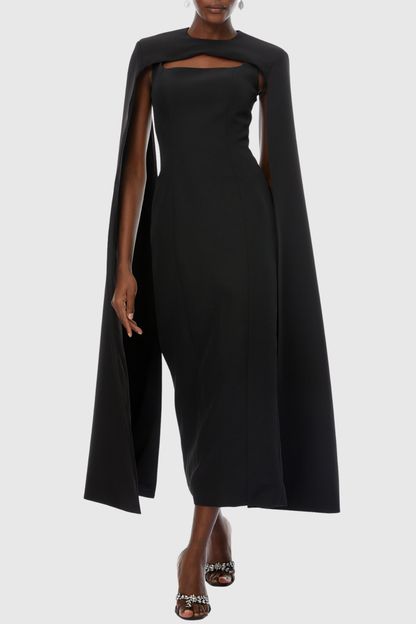 Noel Long Sleeve Cape Maxi Dress - Black