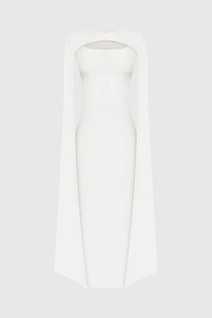 Noel Long Sleeve Cape Maxi Dress - White