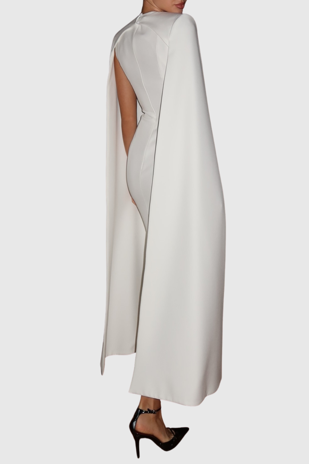 Noel Long Sleeve Cape Maxi Dress - White