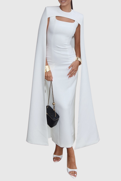 Noel Long Sleeve Cape Maxi Dress - White