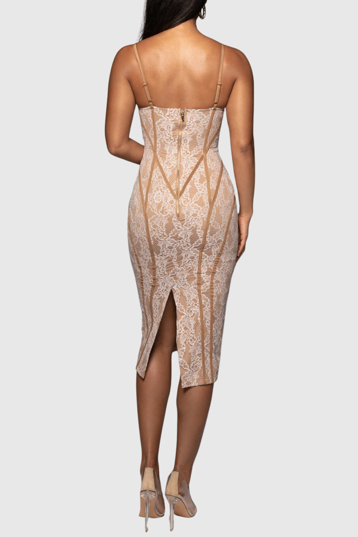 Norine Lace Midi Bandage Dress - Beige