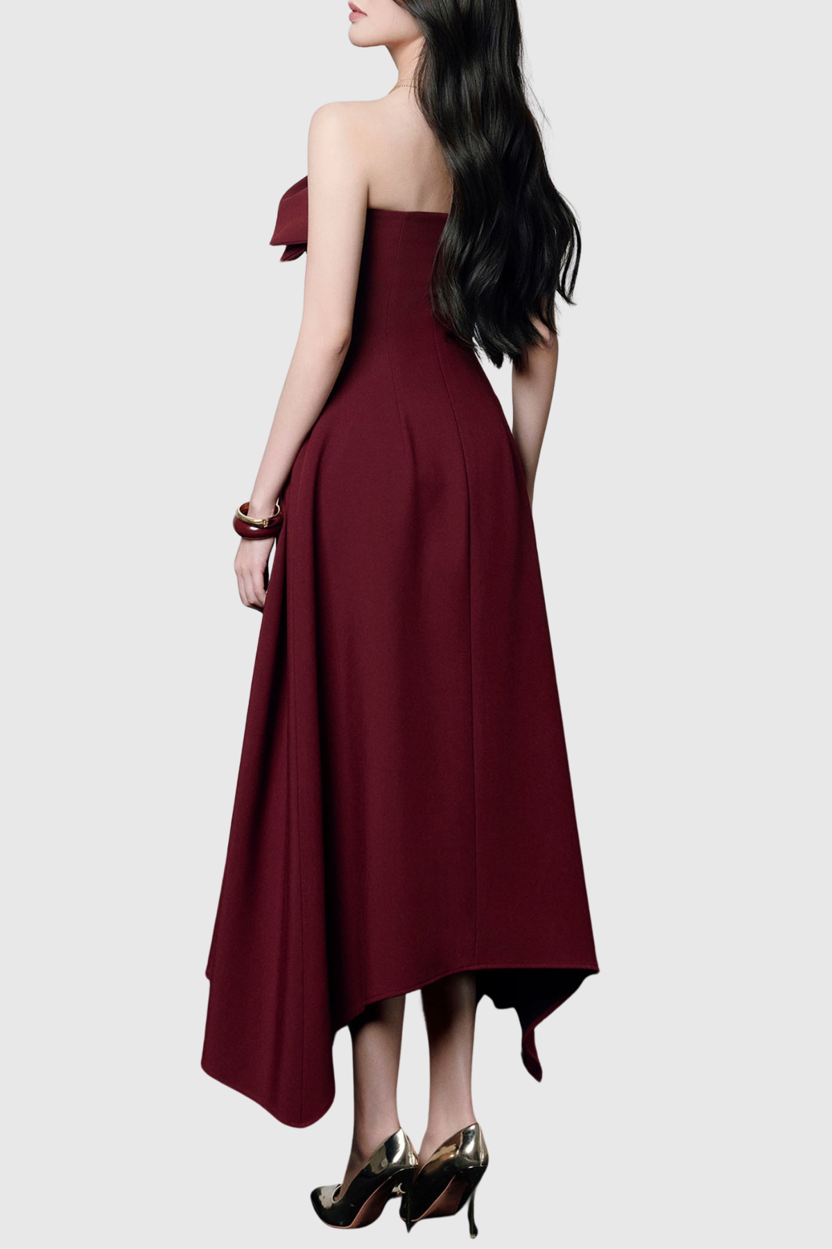 Novak Floral Strapless Ruffle Midi Dress