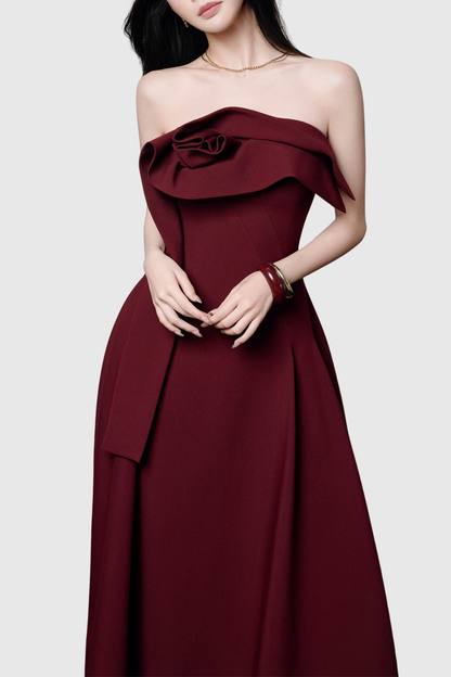 Novak Floral Strapless Ruffle Midi Dress