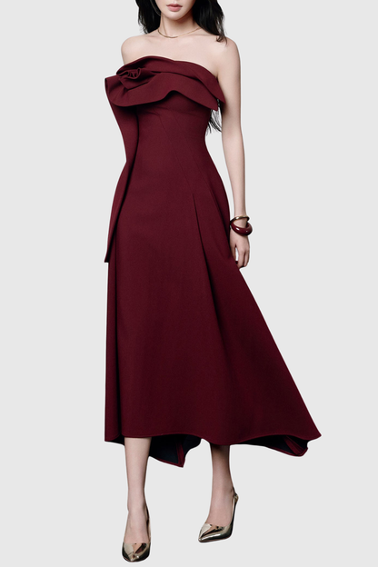 Novak Floral Strapless Ruffle Midi Dress