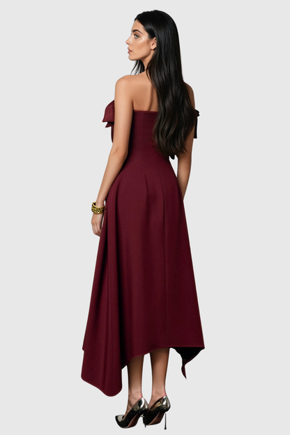 Novak Floral Strapless Ruffle Midi Dress