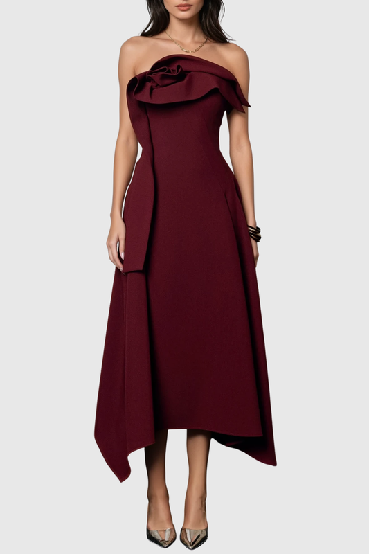 Novak Floral Strapless Ruffle Midi Dress