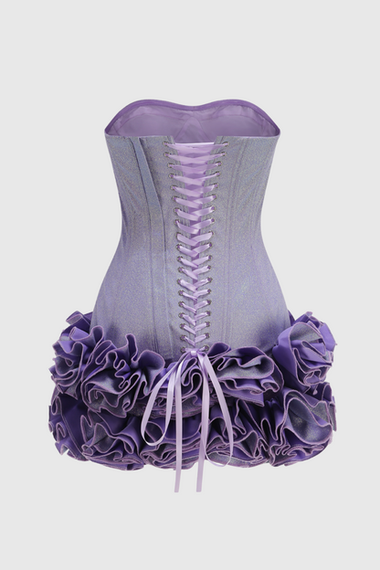 Nuala Glitter Strapless Floral Mini Dress - Purple