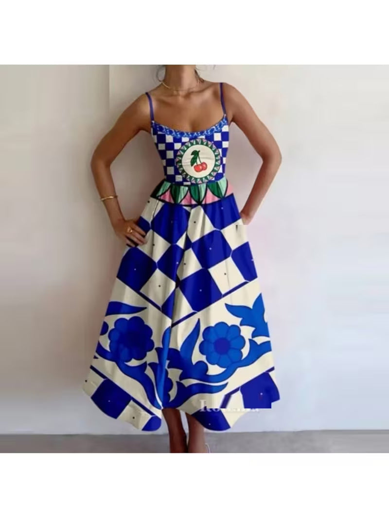 Marine life print sleeveless camisole midi dress