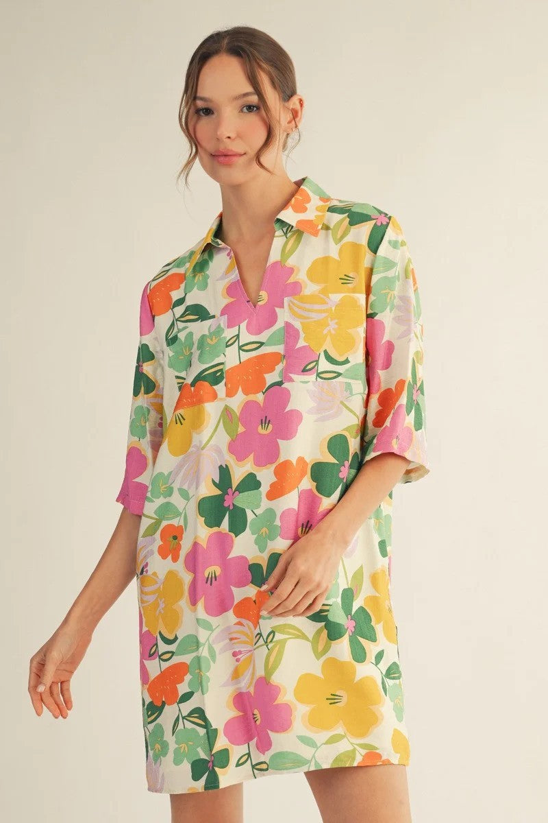 Floral Print Mid-Sleeve mini Dress