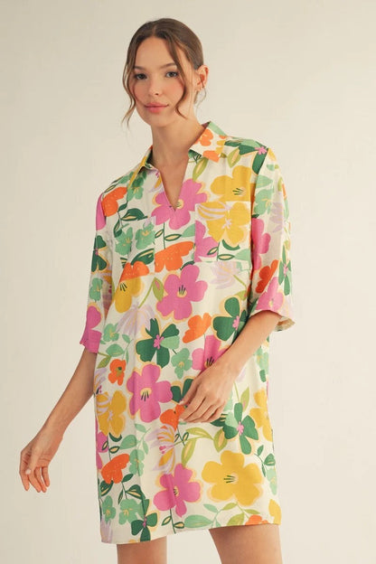 Floral Print Mid-Sleeve mini Dress
