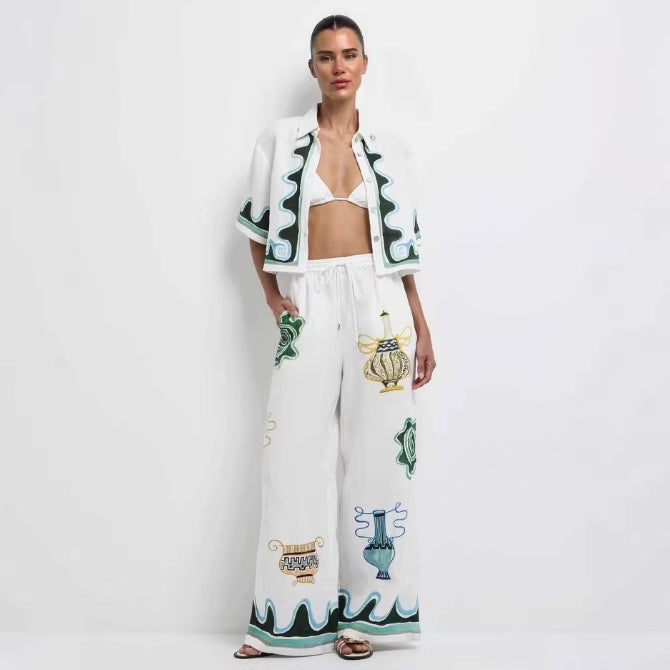 lily halter Printed maxi dress & Shirt Trousers Set - white