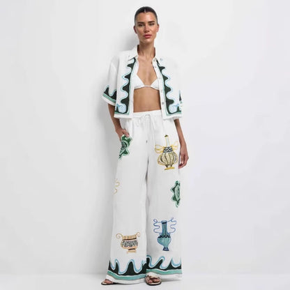 lily halter Printed maxi dress & Shirt Trousers Set - white