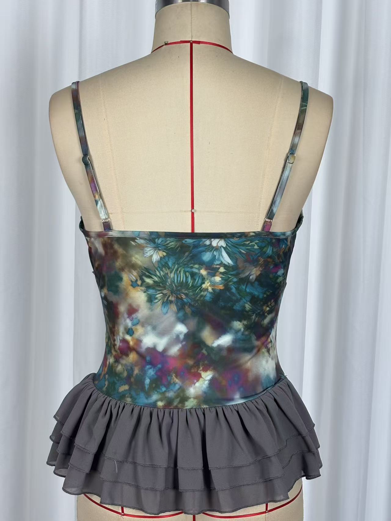 Ruffled mesh V-neck camisole