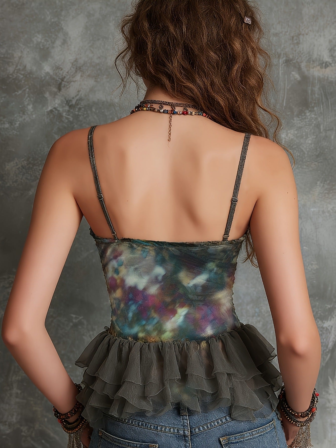 Ruffled mesh V-neck camisole