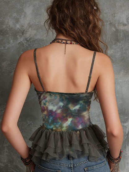 Ruffled mesh V-neck camisole