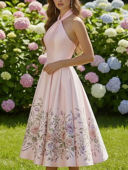 vivien Halter-neck floral print midi dress