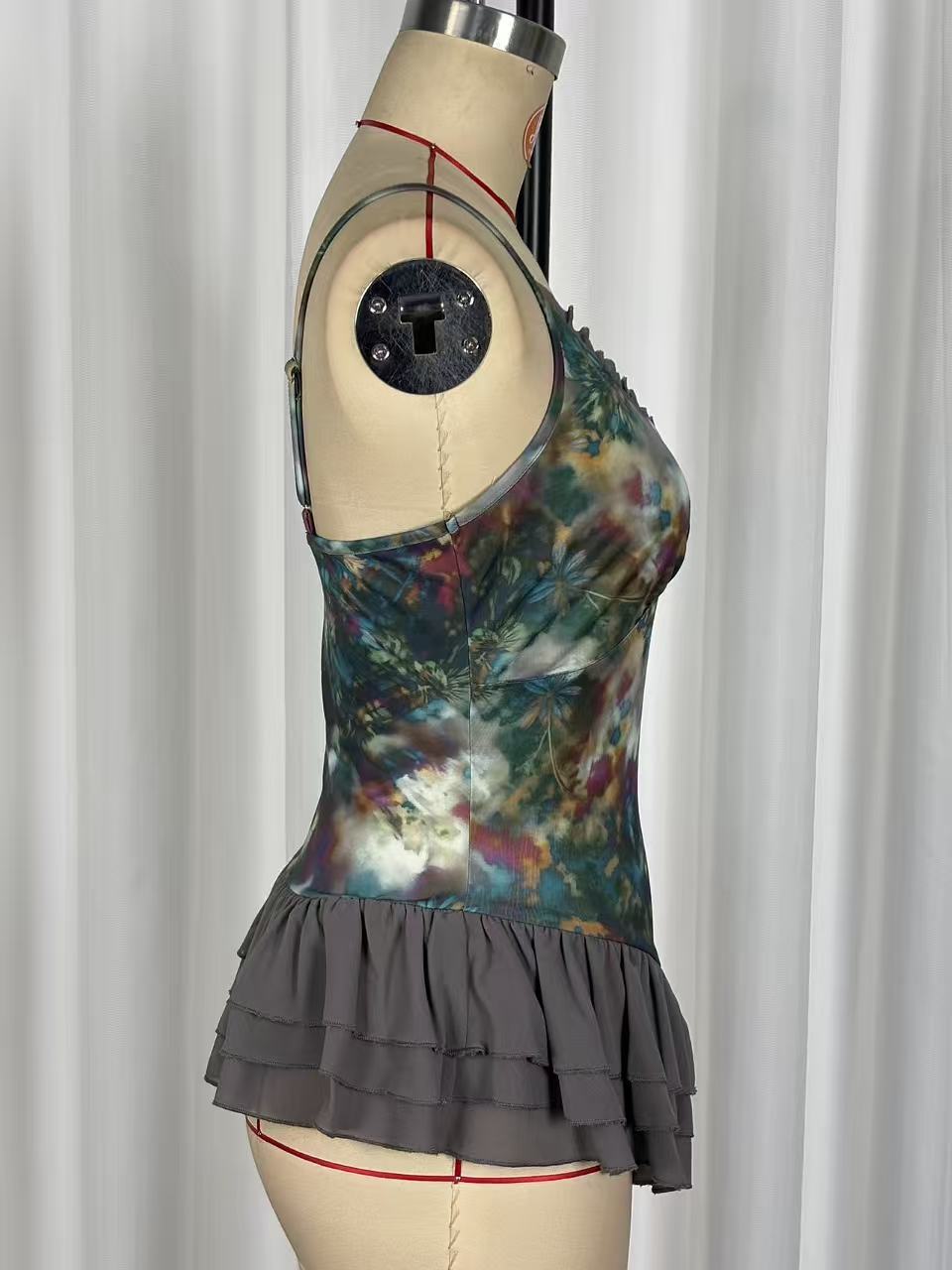 Ruffled mesh V-neck camisole