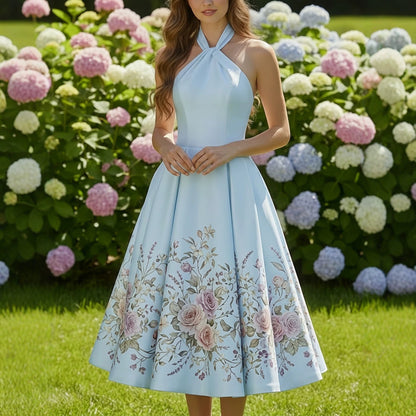 vivien Halter-neck floral print midi dress