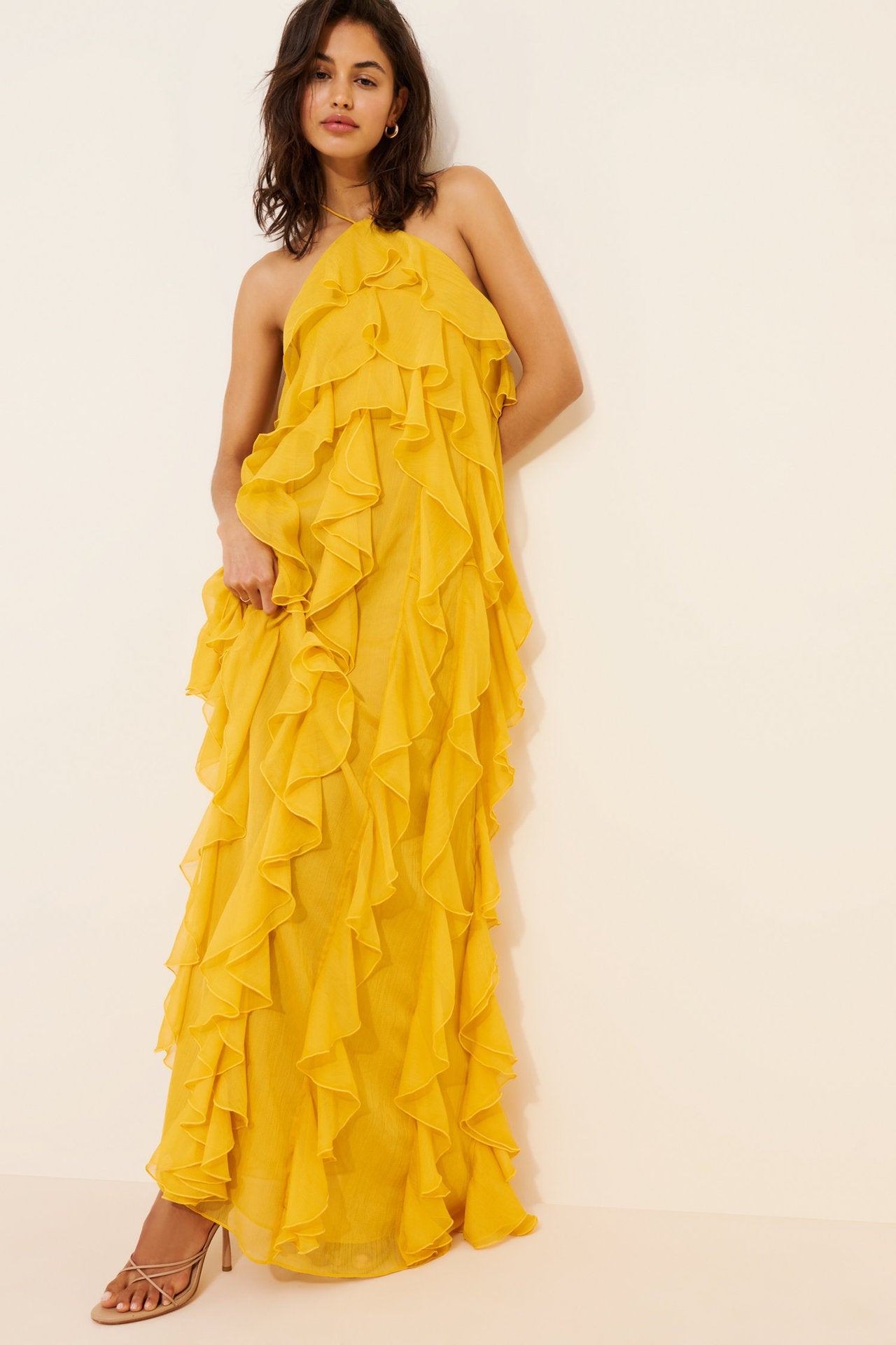 gloria ruffled halter maxi dress