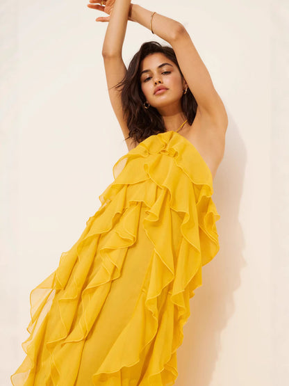 gloria ruffled halter maxi dress
