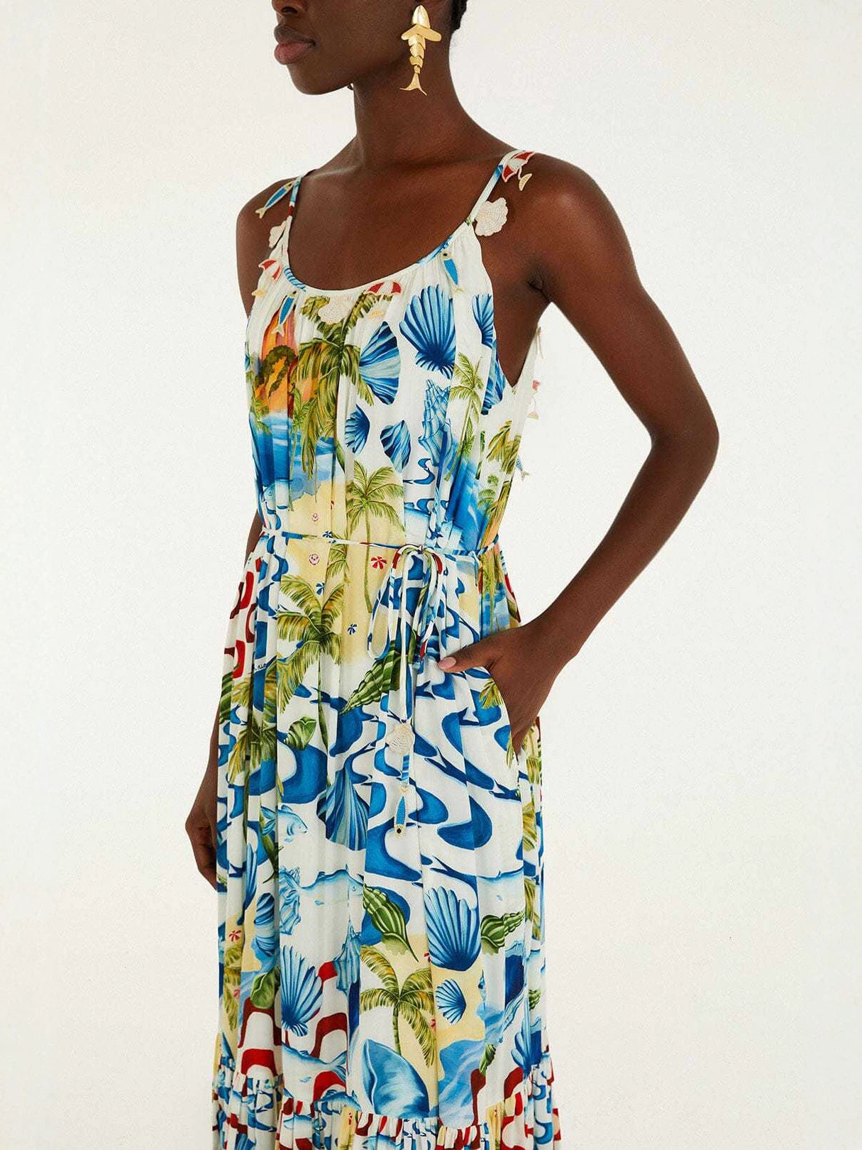 printed lace-up halter backless maxi dress