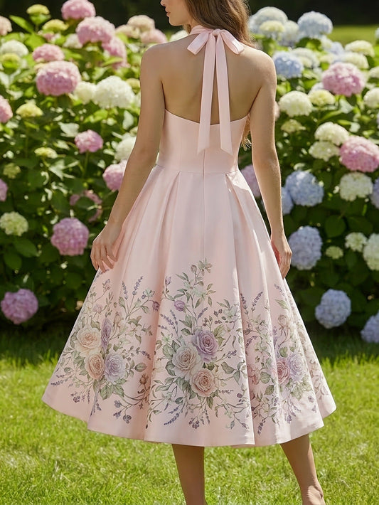 vivien Halter-neck floral print midi dress