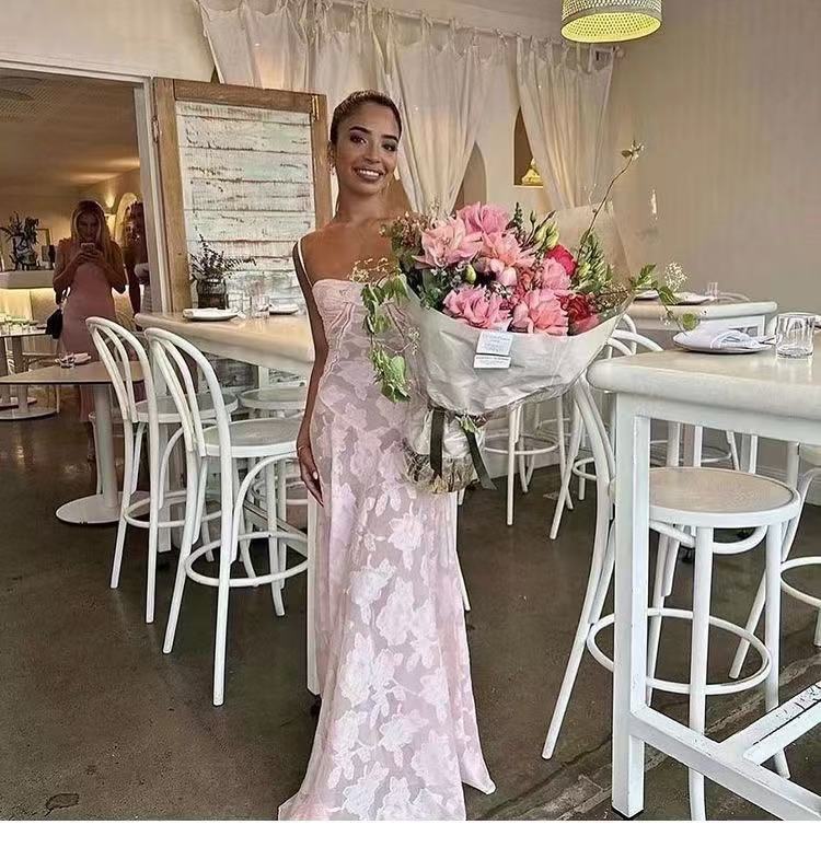 Sheer Jacquard Maxi Dress in Pink