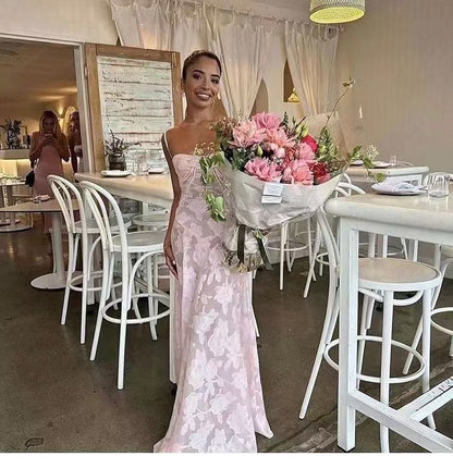 Sheer Jacquard Maxi Dress in Pink