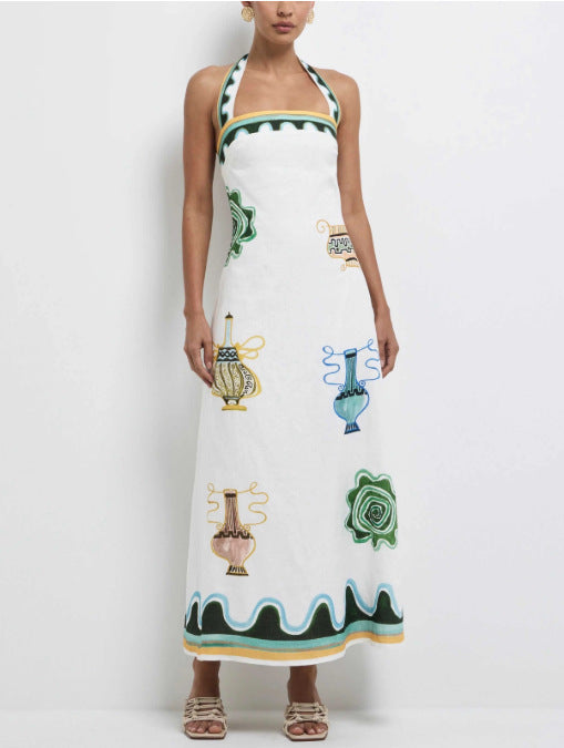 lily halter Printed maxi dress & Shirt Trousers Set - white