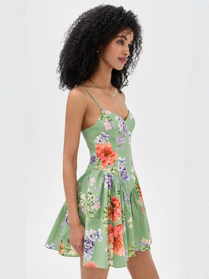 Printed halter-neck mini dress - green