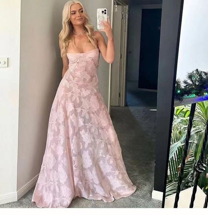Sheer Jacquard Maxi Dress in Pink