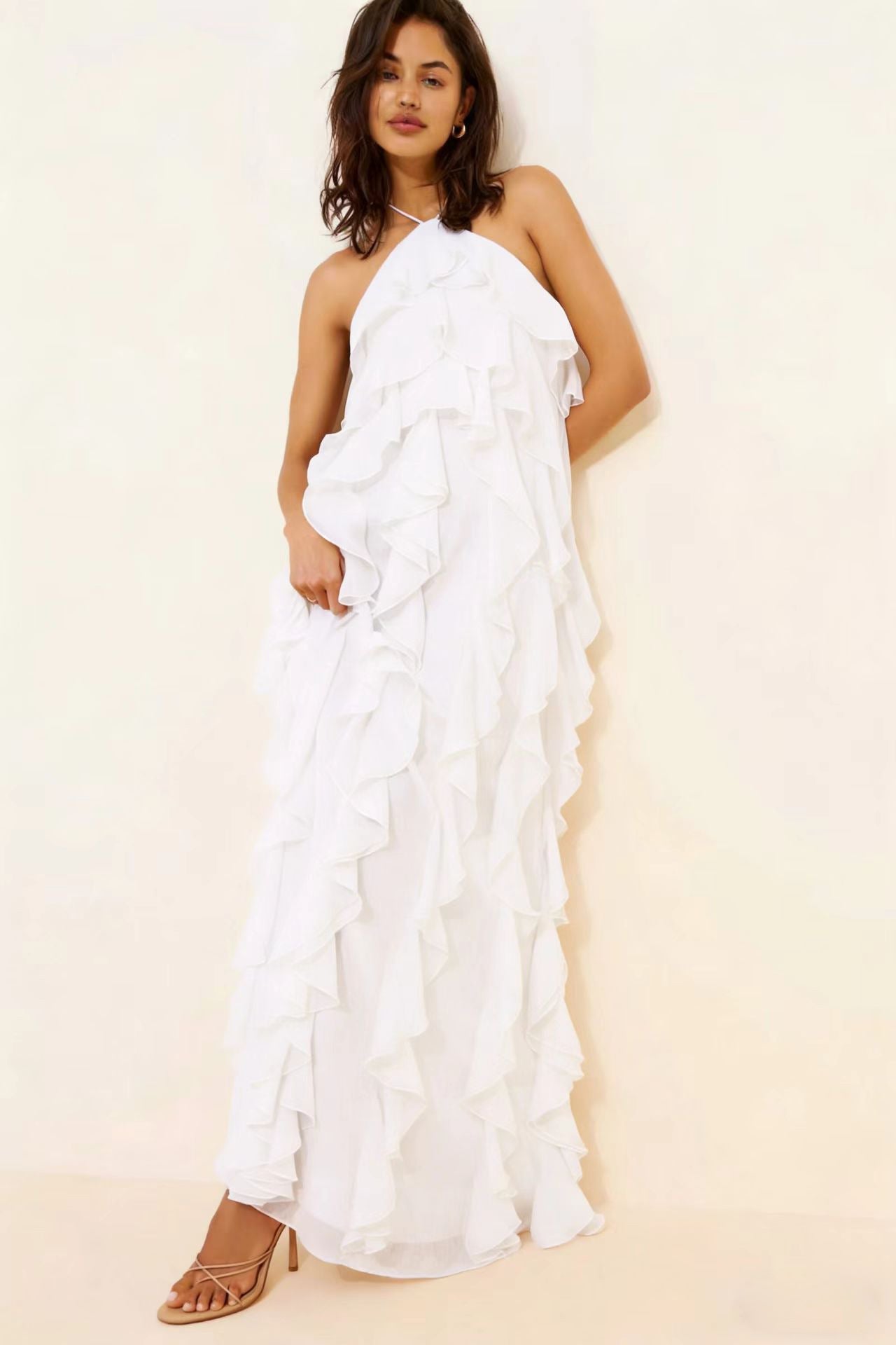 gloria ruffled halter maxi dress